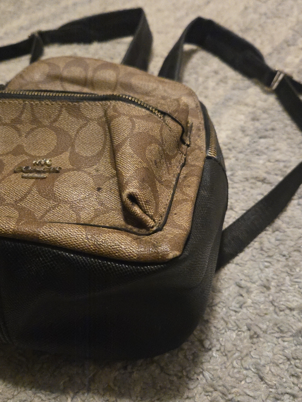 Coach Mini Charlie Backpack Signature Canvas Brown Black Small Travel Bag - Picture 13 of 16